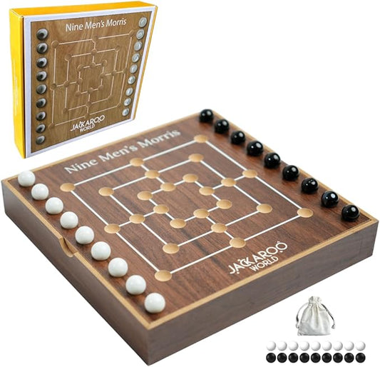 Nine Men's Morris Board Game - 2 Player Game Ancient Rome Board Game - Marble Strategy Game Wooden Tic Tac Teo Game Mill - Board Games for Men and Woman Wooden Games for Adults (Walnut)