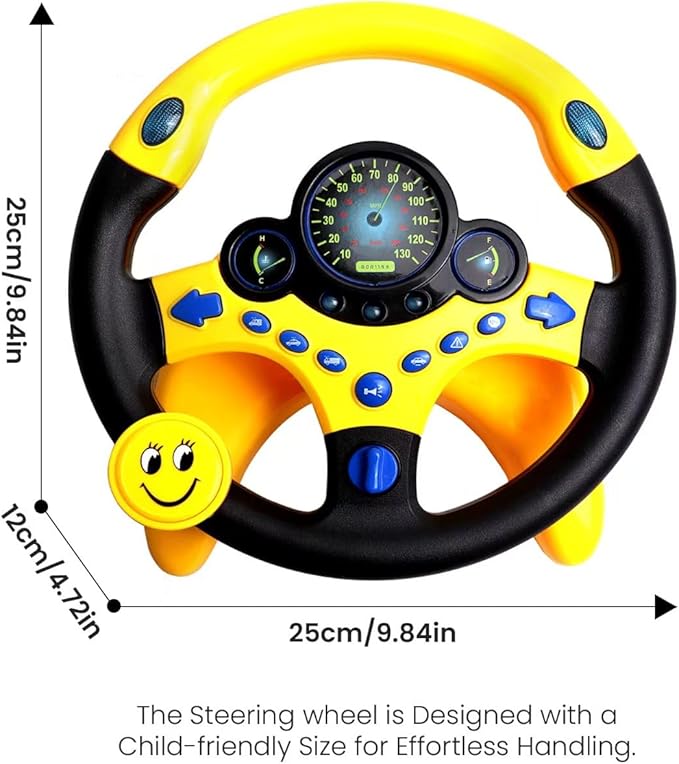 Kids Steering Wheel Toy for Car with Light and Music,Suction Cups Base-Interactive Simulated Driving Toy Steering Wheel for Kids Boys Girls,Yellow