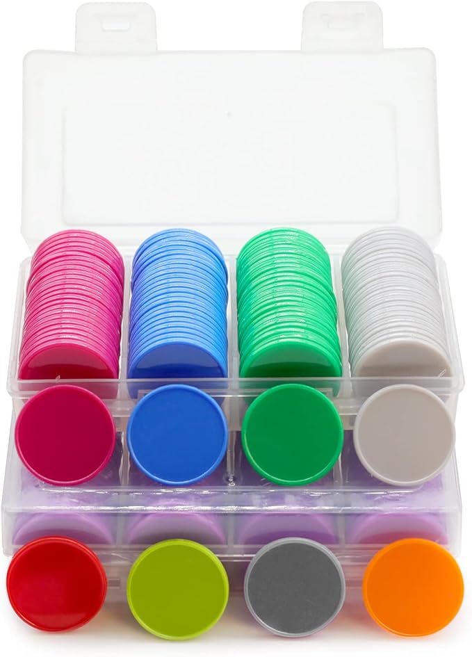 Set of 100 Opaque Plastic Learning Counters Mini Poker Chips Game Tokens with Storage Box (Gray, 1 Inch)