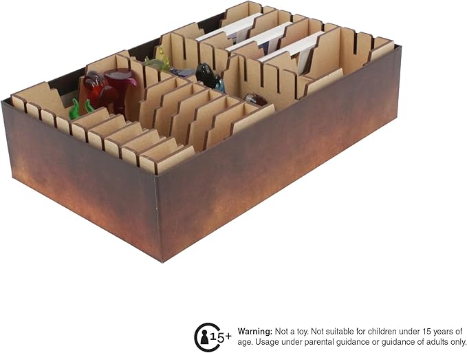 The Broken Token Game Organizer Compatible with Villainous Expansions - Wooden Game Organizing Box with Multiple Trays