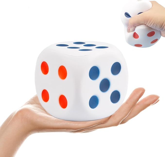 Large Dice Stress Ball 6-Sided with Dots 3.14 Inches Foam Dice Squishies Toys for Kids Blank Board Game,to Get Your Lucky Numbers!