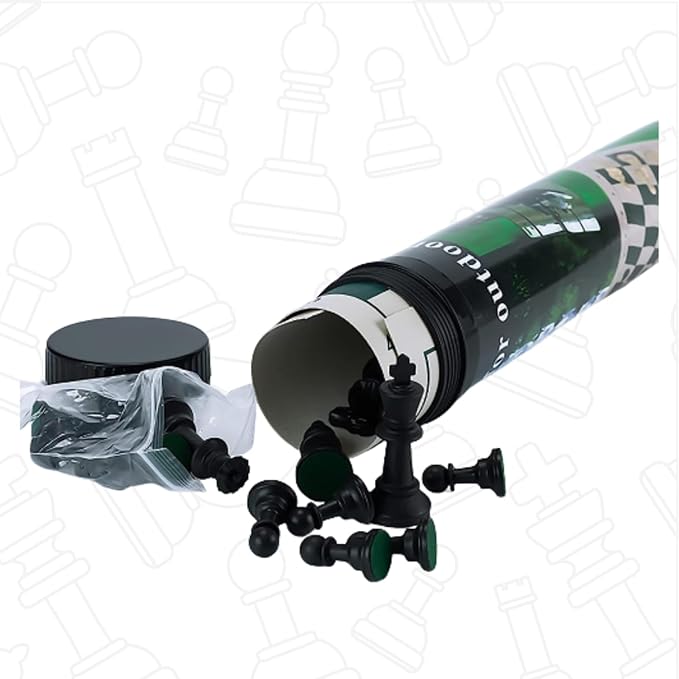 Tournament Chess Set: Portable and Professional Set with Travel Portable Plastic Tube Roll. Plastic Staunton Chess Pieces, Foldable Vinyl Chess Board.(Green, 13X13IN)