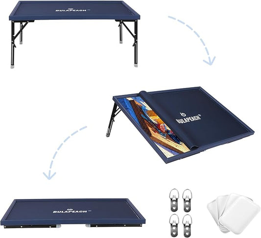 1000 Piece Puzzle Table with Folding Legs, Tiltable Jigsaw Board, Clear Cover & 4 Independent Trays, Portable Wooden Design with Leather Edging, Perfect for Family Fun & Game Table (23" x 31")