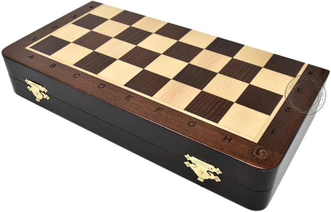 House of Chess - 12 Inches Wooden Magnetic Folding Travel Chess Set/Board - 2 Extra Knights, 2 Extra Pawns, 2 Extra Queens & Algebraic Notation - Handmade - Premium Quality