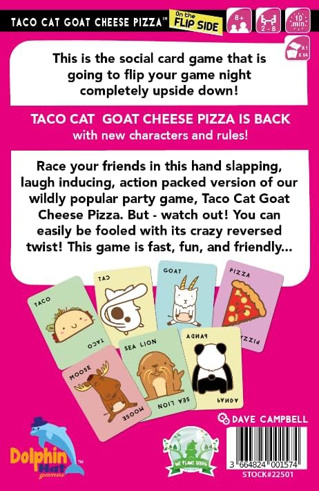 Blue Orange, Taco Cat Goat Cheese Pizza On The Flip Side, Card Game, Ages 8+, 3-8 Players, 10 Minutes Playing Time