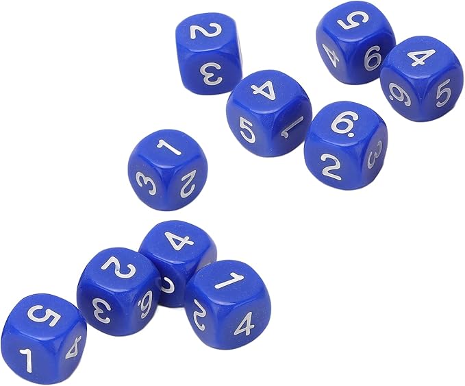 Number Dice, 20 6Sided Plastic Dice, Rounded Corners (Blue)