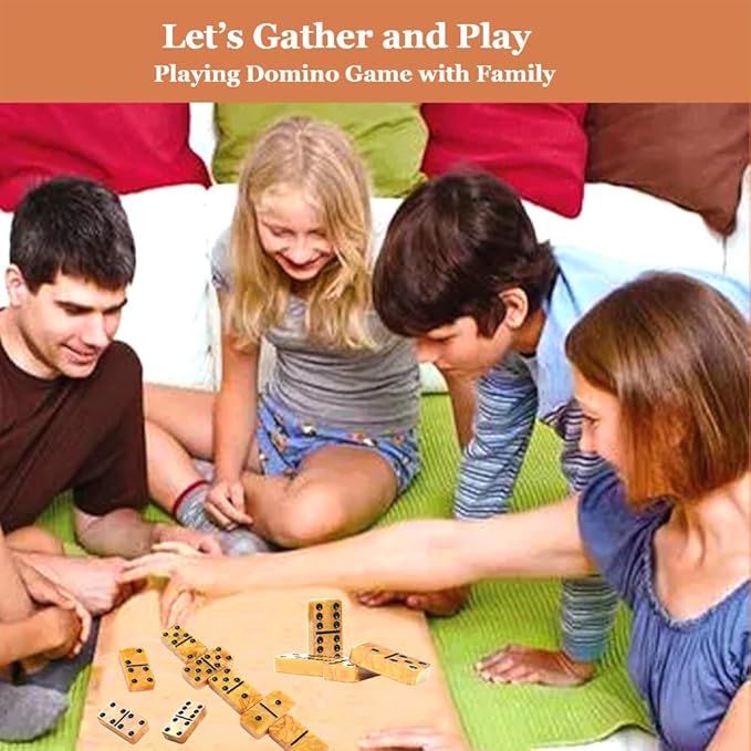 Dominos Set for Adults, Thick Domino, Double 6 Dominoes Set for Adults and Kids, 28 Marbleized Gold Tiles in Brown Leather Case, Travel Domino's Game Set