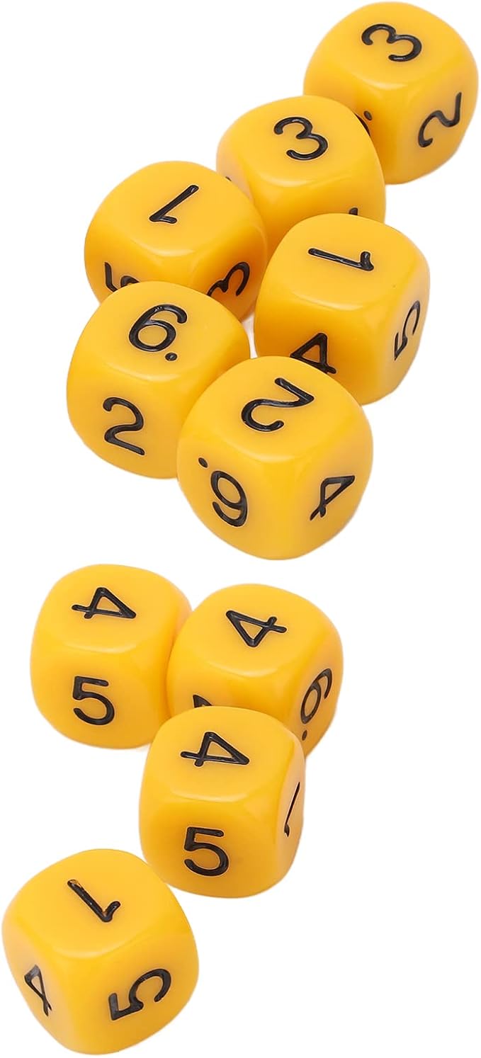 Number Dice, 20 6Sided Plastic Dice, Rounded Corners (Yellow)