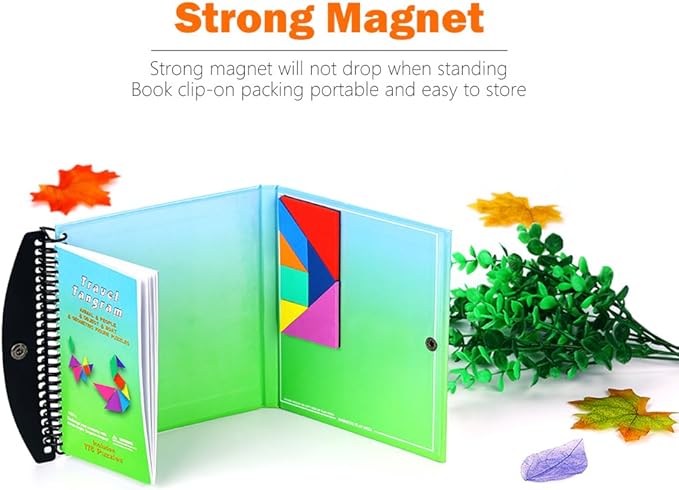 Travel Tangram Puzzle - Magnetic Pattern Block Book Road Trip Game Jigsaw Shapes for Kids Adult Challenge IQ Educational Toy Gift Brain Teasers-2 Set of Tangrams