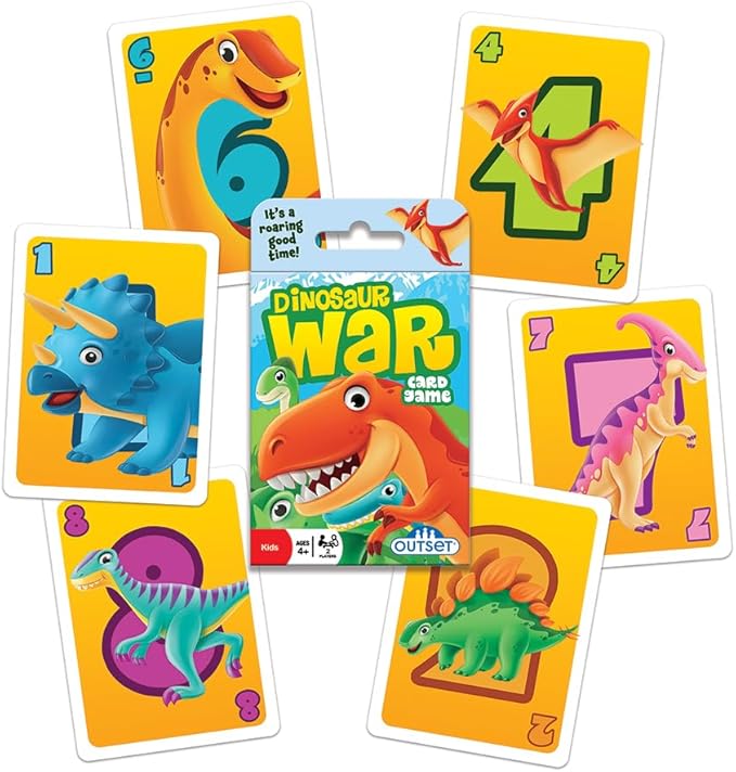 Outset Media Dinosaur War Card Game - The Classic Card Game War Now in Jurassic Splendor for 2 Players Ages 4 and up