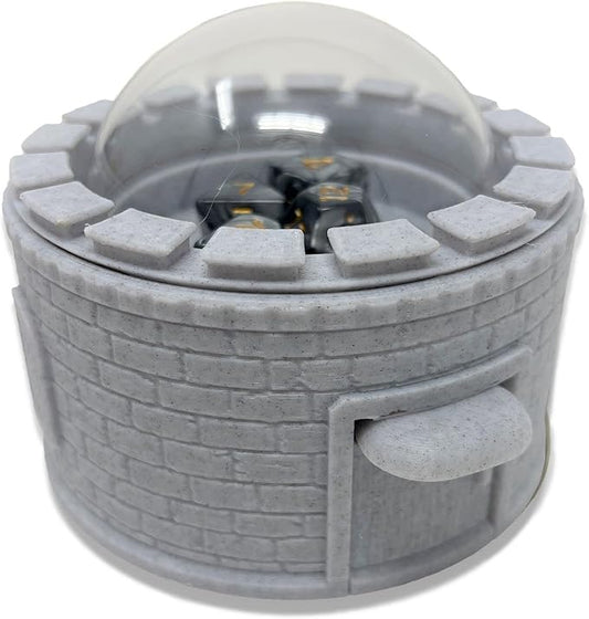 MunnyGrubbers Castle Dice Popper V2 - Dice Jail & Tower - TTRPG & Board Games - Random 7 D20 Dice Set - Dungeons & Dragons (Marble)