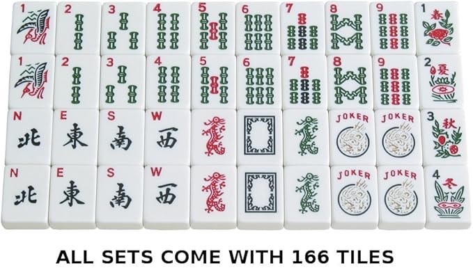 American Mah Jongg Set by White Swan – 166 White Engraved Tiles – 4 x All-in-One Rack/Pushers – Aluminum Case - Red