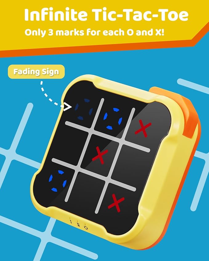 Tic Tac Toe Bolt Game 4-in-1 Handheld Portable Electronic Toy, Educational Board Games Puzzle for Kids and Adults, Perfect for Travel, Road Trips, and Birthday Gifts - Fun Memory Game