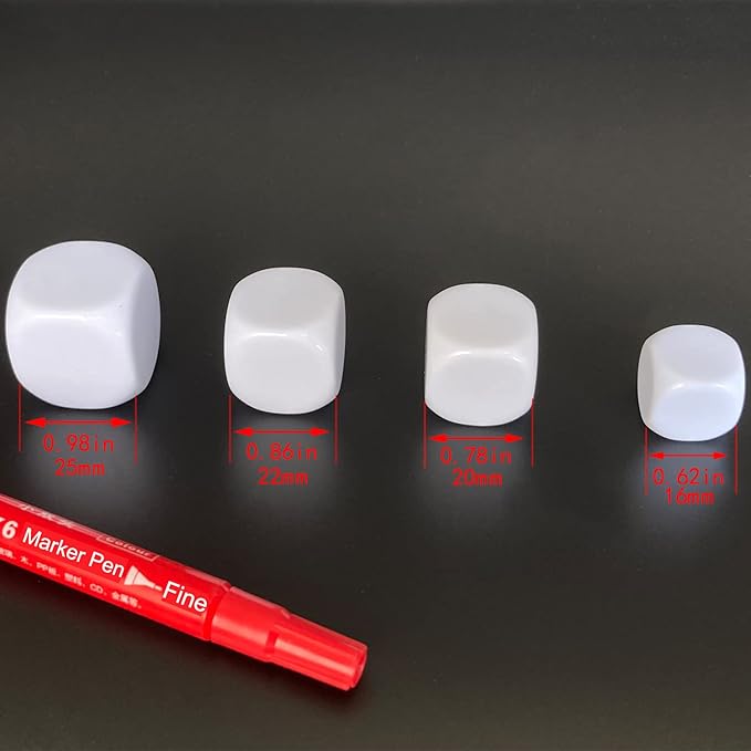 16mm Acrylic Dice with Smoothed Surface Six Sided Dice with Rounded Corner Blank White Dice Cubes for Board Games, DIY Sticker, Math Counting Teaching, Party Fun 20PCS