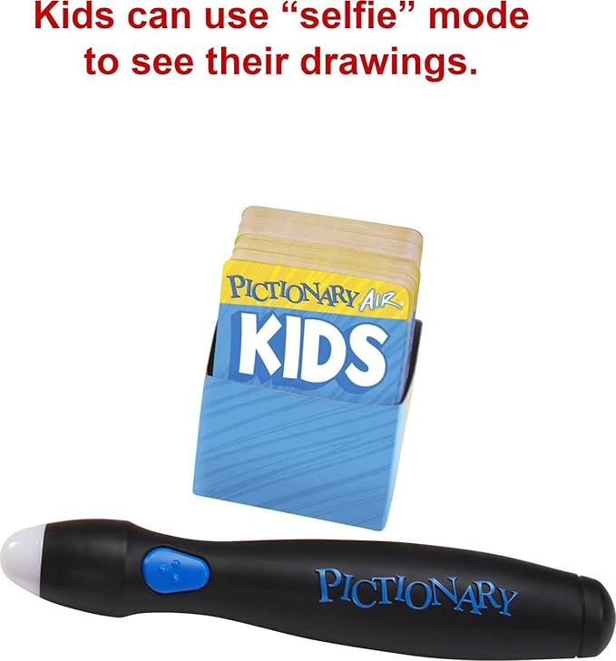Mattel Games Pictionary Air Kids Vs. Grown-Ups Family Game for Game Night with Light Pen and Clue Cards, Connect to Smart Devices