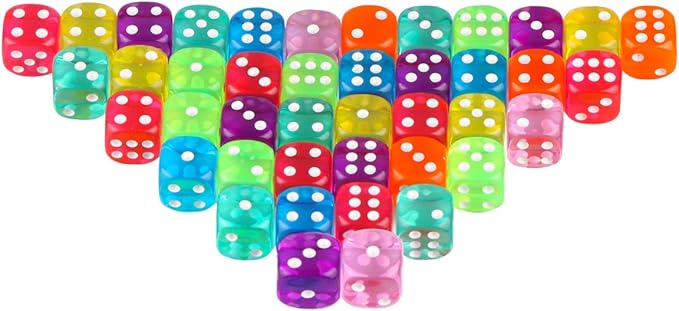 100 Pcs 6-Sided Games Dice Set, Translucent Colors Dices 14 mm Round Corner Dice for Playing Games, Acrylic Bulk Dice for Board Games, Dice Games, Party Favors Gifts