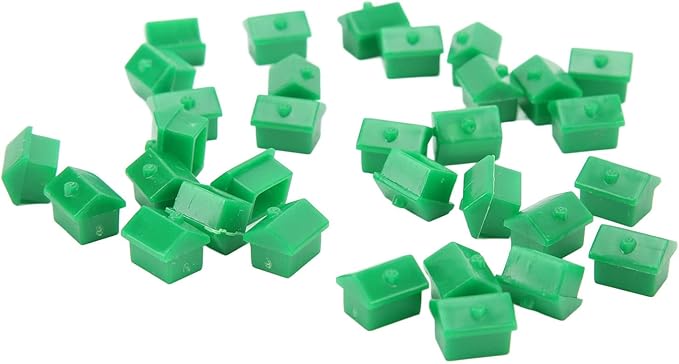 Dilwe Hotel Game Replacement Pieces, 12 red Houses and 32 Green Houses, Game Plastic Hotels Houses Game Piece Supplement Accessories