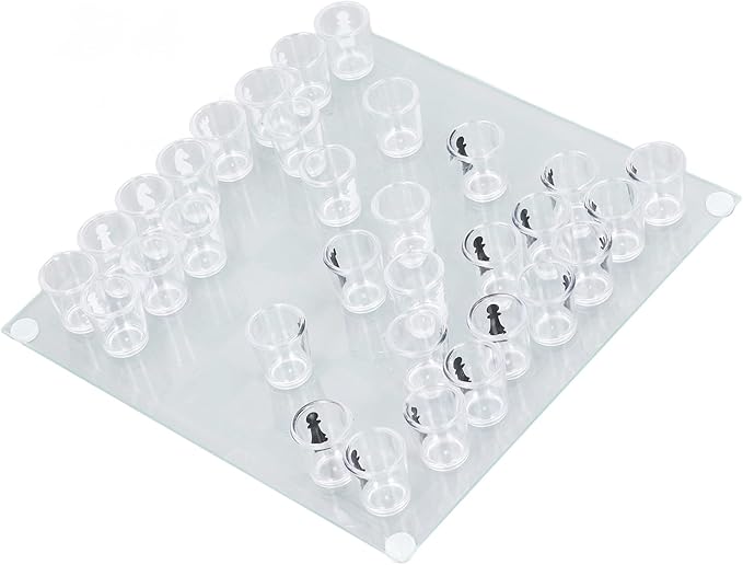 Glass Chess Game, Drinking Glass Chess Set, Chess Board with Glass Chess Pieces, for Travel for Camping
