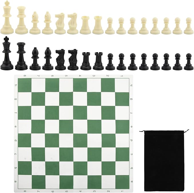 Portable Chess & Checkers Set, 42cm Tournament Chess Mat with Chess & Storage Bag, PU Leather Tournament Roll Up Chess Board Travel Chess Sets(Size:42cm)