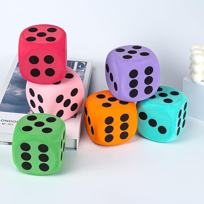 6Pcs EVA Foam Dice,3.15" Large Dice Educational Toy,Blank Slate Board Game to Get Your Lucky Numbers for Parties and Gifts