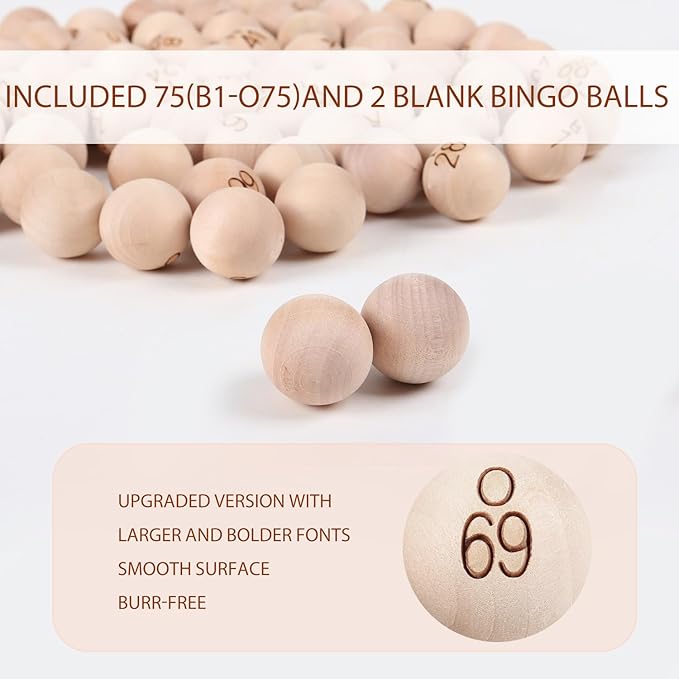 GSE Games & Sports Expert 7/8-Inch Bingo Balls, Solid Wooden Replacement Bingo Game Balls for Parties, Prize Raffles