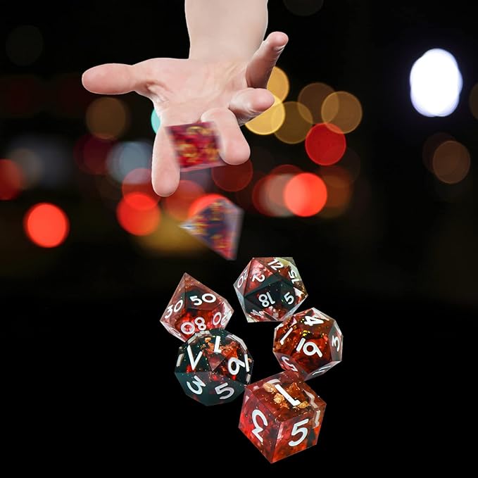 DND Dice Set Sharp Edge Dice Set 7 Piece DND polyhedral Dice Numbers with Gold Leaf Exquisite Tin Box Packaging,Ideal for Dungeons & Dragons RPG and Board Games (2L-MOY9-13Y9)