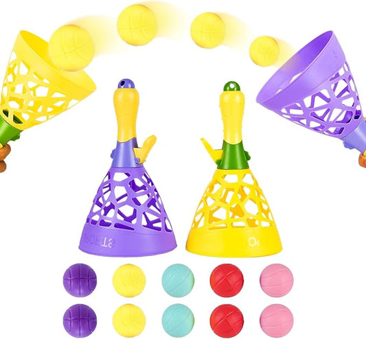Kids Outdoor Indoor Game Activity, Pinball Catch Game with 2 Catch Launcher Baskets and 10 Balls, Birthday Party Favor for Kids 4 5 6 7 8 10 12+