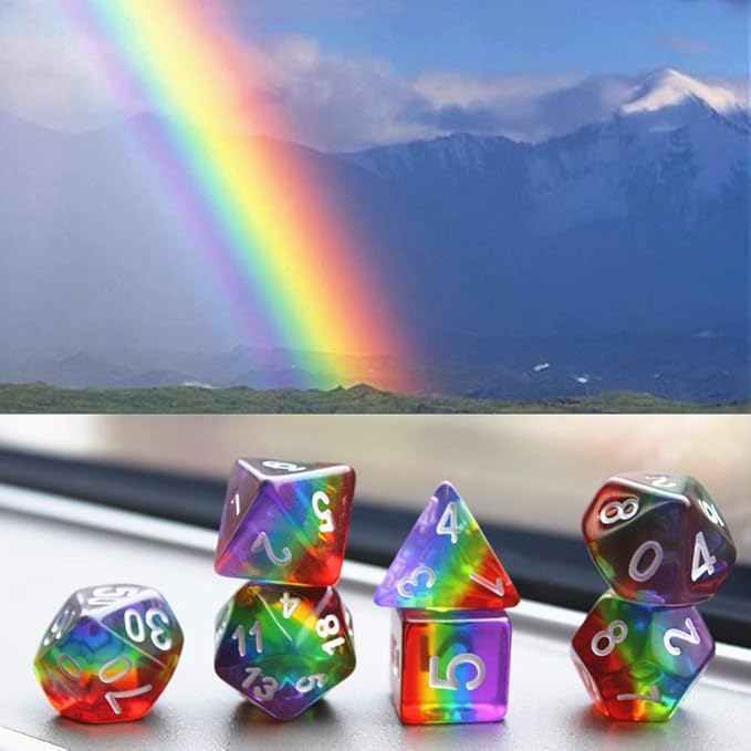 Polyhedral DND Dice Set RPG Rainbow Dice for Dungeons and Dragons(D&D) Role Playing Game,MTG,Pathfinder,Table Game,Math Games Dice Set with Dice Pouch