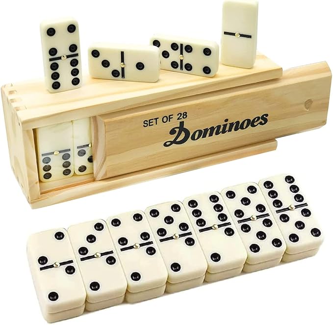 Dominoes Set for Adults and Kids Dominoes Set Double Six in Wine Wooden Case Double 6 Professional Domino Set 28 pcs Standard Domino Set 28 Tiles… (Double 6 Dominoes)