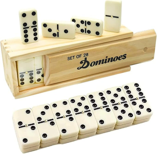 Dominoes Set for Adults and Kids Dominoes Set Double Six in Wine Wooden Case Double 6 Professional Domino Set 28 pcs Standard Domino Set 28 Tiles… (Double 6 Dominoes)