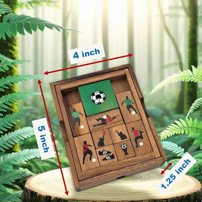 Soccer Field Sliding Block Klotski Brain Teaser Wooden Puzzle Gift Idea for Soccer Game Lovers - IQ Travel Play Game