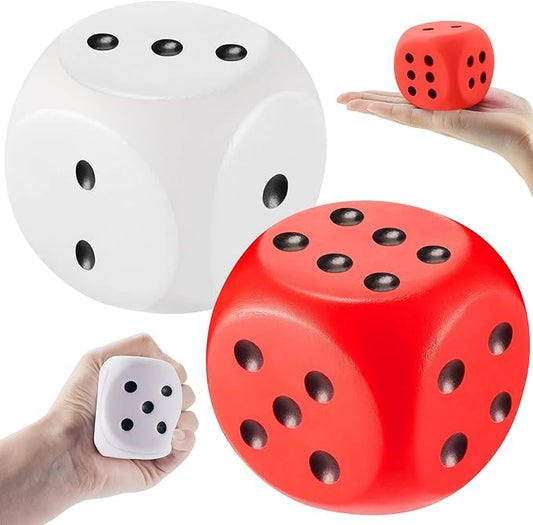 Zomiboo 2 Pcs Large Foam Dice Stress Balls Soft Jumbo 6 Sided Giant Dice Educational Learning Squeeze Anxiety Relieve Toy Gifts for Adults Kids Board Game Classroom(Red,White,2.3 Inch)