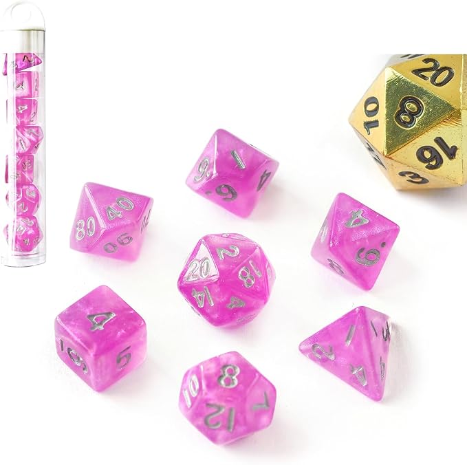 Moonstone 10mm Mini DND Dice Set for MTG RPG Dungeons and Dragons Role Playing Game, Moonstone Pink Color