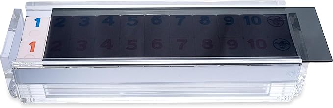 Luxury Rummy Tile Set Game in Handmade Acrylic Case with 4 Racks Included (Smoke)