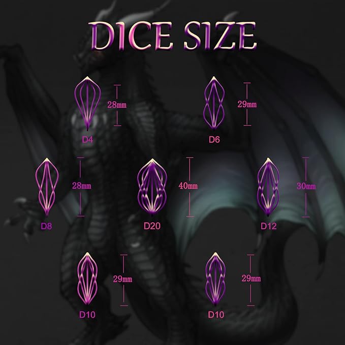 DND Dice Set for Dungeons and Dragons, Metal D&D Dice 7PS/Set, ZHOORQI Polyhedral Dices Set for Role Playing Game Gifts(Arcanum-Purple)
