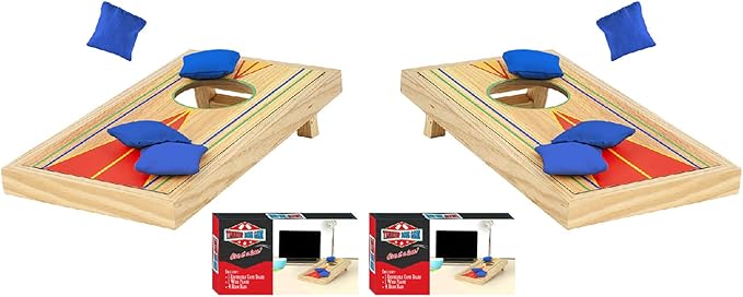 Tabletop Mini Corn Hole Bean Bag Toss Game, Brown -2 Boards, 8 Bags – Office, Birthdays, Family, Travel Party Time Fun