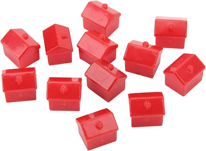 Dilwe Hotel Game Replacement Pieces, 12 red Houses and 32 Green Houses, Game Plastic Hotels Houses Game Piece Supplement Accessories
