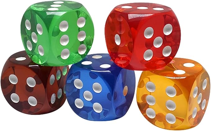 5pcs Professional-Grade Crystal Dice - 25mm Waterproof 6-Sided Precision Gaming Dice with Anti-Slip Numbers, Standard Size for Board Games, RPGs,Casino Nights (Transparent Color Set)