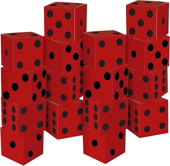 16PCS Large Casino Dice Boxes 11 Inch Casino Theme Party Decoration Jumbo Giant Dice Favor Boxes Bulk for Board Game Night Table Centerpiece Las Vegas Graduation Prom Birthday Party Supply, Red