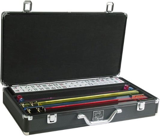 Set - American Mahjong Game Set (White Tiles, Pusher Arms, Aluminum Case, Black)