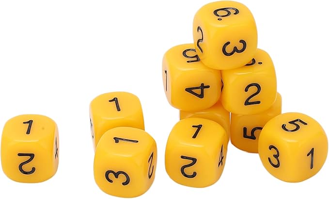 Number Dice, 20 6Sided Plastic Dice, Rounded Corners (Yellow)