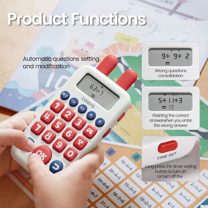 beiens Learning Toys for 4+ Year olds, Math Games, Educational Toys for Addition, Subtraction, Division and Multiplication Game, Electronic Math Flash Cards