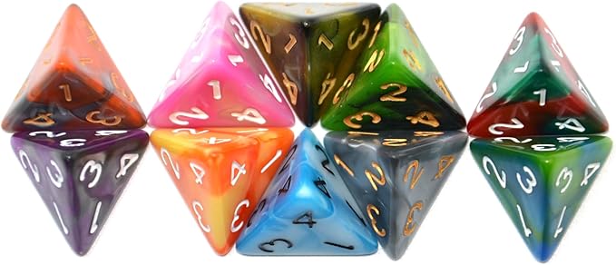 SmartDealsPro 10-Pack D4 D6 D8 D10 D12 Multi Colored Polyhedral Dice for for Dungeons and Dragons DND RPG MTG Table Games (Double Color, D4)