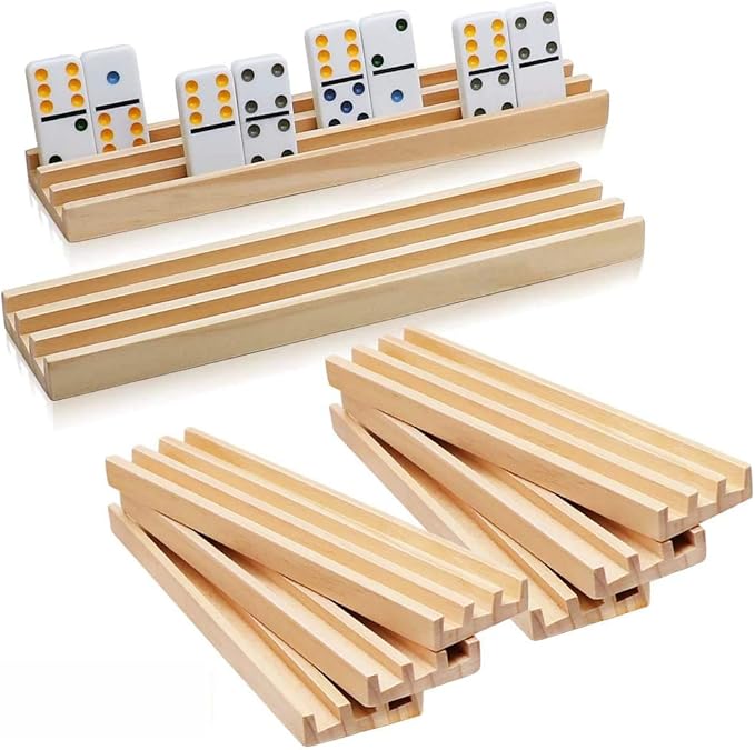 Exqline Wooden Domino Racks Set of 8 Premium Domino Trays Holders Organizer for Mexican Train Chickenfoot and Other Domino Games - Dominoes NOT Included