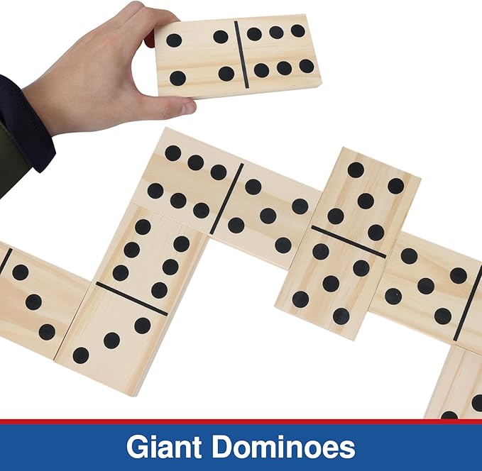 GOTHINK Giant Wooden Dominos Set for Adults and Kids,28pcs Jumbo Natural Wood Black-Dot Dominoes Tiles for Birthday/Holiday Family Party Games,Outdoor Camping Lawn and Backyard Activities 2-4 Players