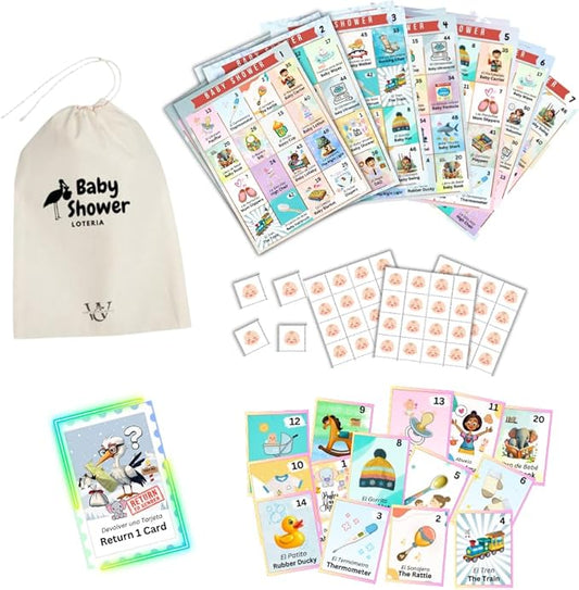 Baby Shower Bilingual Loteria Game Set for 50 Players