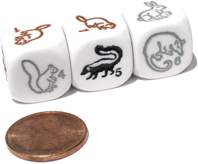 Koplow Games Set of 6 Woodland Creatures 16mm D6 Animal Dice - White with Multi-Color Etches
