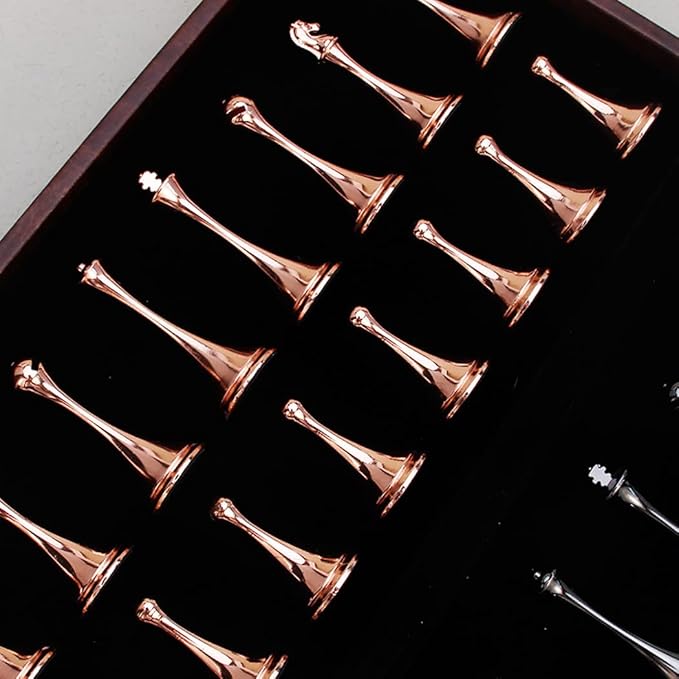 Chess Set, Magnetic Travel Chess Set, Large Metal Deluxe Chess Retro Alloy Adult Board Game Portable Wooden Box Storage Folding Chess Set,F