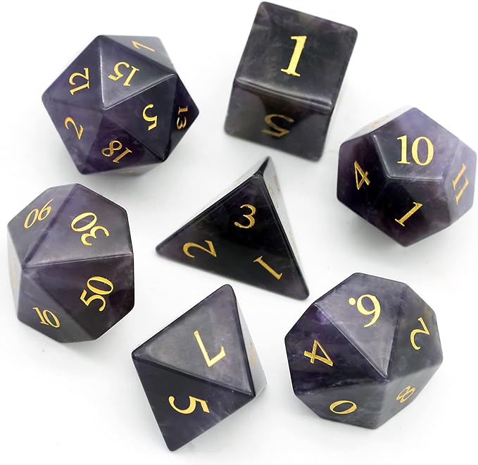 UDIXI Amethyst Gemstone Dice Set D&D Crystal Stone DND Dice with Gift Case for Dungeons and Dragons Role Playing Games Tabletop Games (Amethyst)