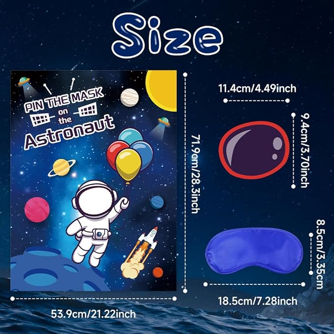 Pin The Mask on The Astronaut Games, Space Birthday Games for 24 Players First Trip Around The Sun Sticker Game Astronaut Poster with 24 Stickers and 2 Eye Masks Space Decorations
